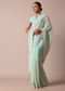 Blue Lucknowi Chikankari Saree With Sequin Work And Unstitched Blouse Piece