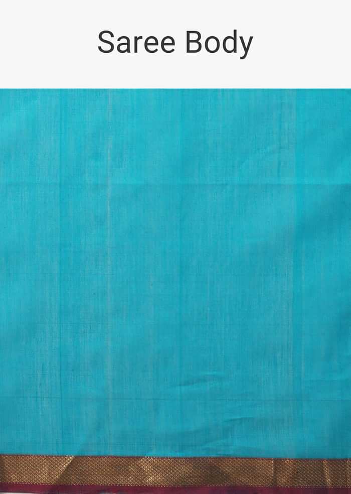 Blue Maheshwari Saree In Chanderi Silk With Jute Woven Pallu