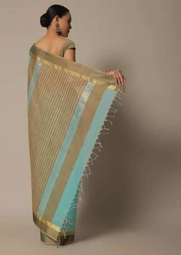 Blue Jute Woven Pallu In Maheshwari Chanderi Silk Saree