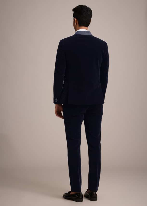 Blue Micro Velvet Tuxedo Set