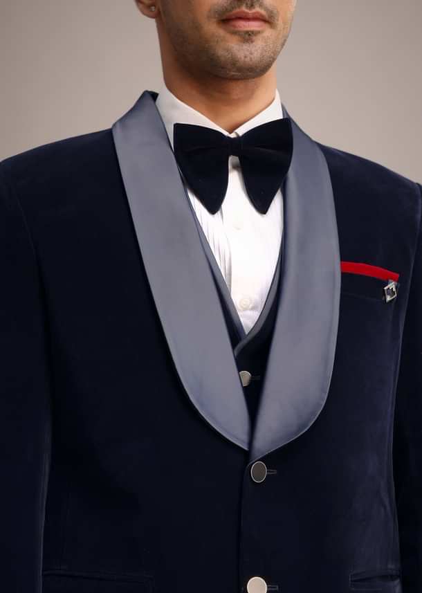 Blue Micro Velvet Tuxedo Set