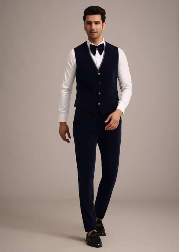 Blue Micro Velvet Tuxedo Set