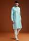 Blue Mirror Embellished Kurta Pant Set In Silk