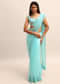 Blue Net Cutdana Saree With Beads Embroidered Border And Unstitched Blouse