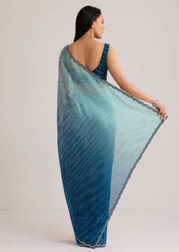 Blue Ombre Half And Half Sequins Saree