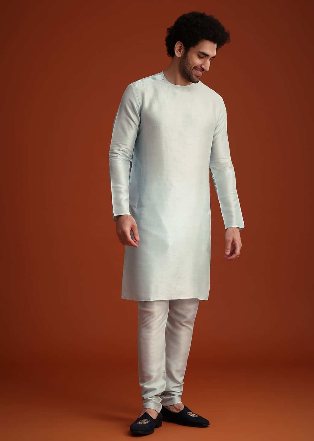Blue Organza Aligarhi Kurta With Zari Embroidery