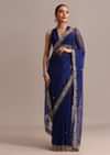 Blue Organza Cutdana Embroidered Saree With Unstitched Blouse
