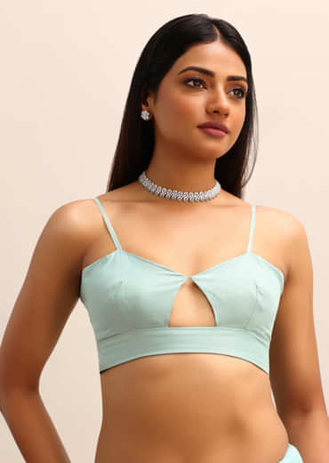 Sea Green Organza Cutdana Saree And Sequins Border Pallu With Unstitched Blouse