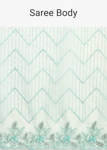 Sea Green Organza Cutdana Saree And Sequins Border Pallu With Unstitched Blouse