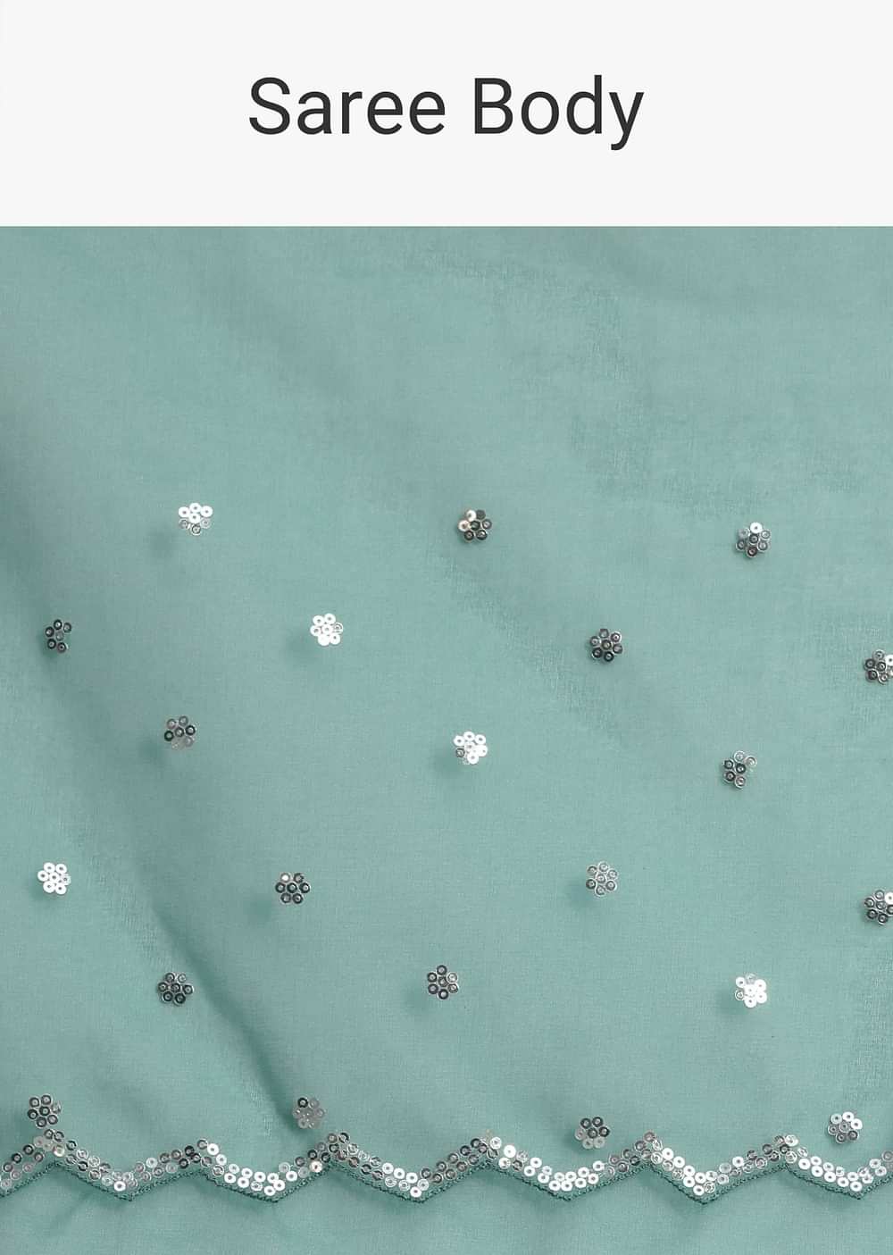 Blue Organza Floral Printed Saree In Sequin With Unstitched Blouse