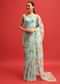 Blue Organza Floral Printed Saree With Sequin Scallop Border And Unstitched Blouse