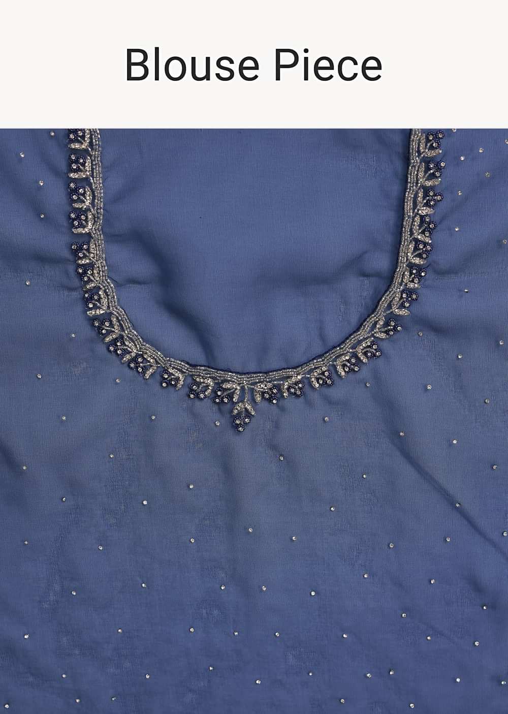 Blue Organza Saree With Stone Work And Unstitched Blouse Piece