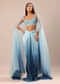 Blue Pre Pleated Twisted Skirt And Blouse With Attched Cape