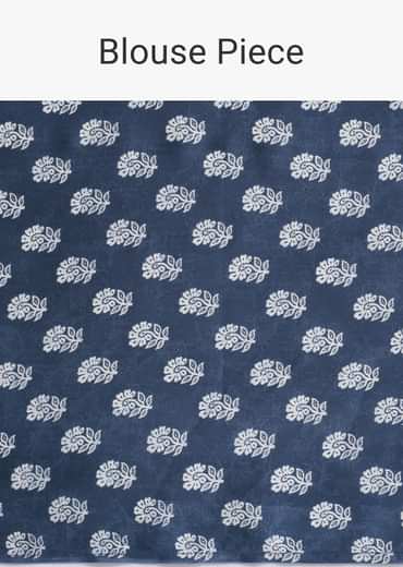 Blue Printed Saree In Satin With Tassel Detail And Unstitched Blouse Fabric