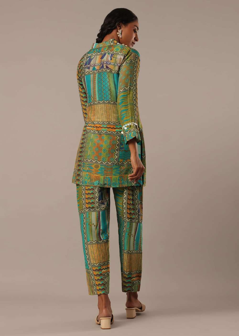 Blue Printed Short Kurt Set In Crepe