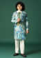 Blue Printed Silk Kurta Pant For Boys