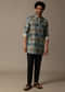 Blue Printed Silk Short Kurta Set For Men