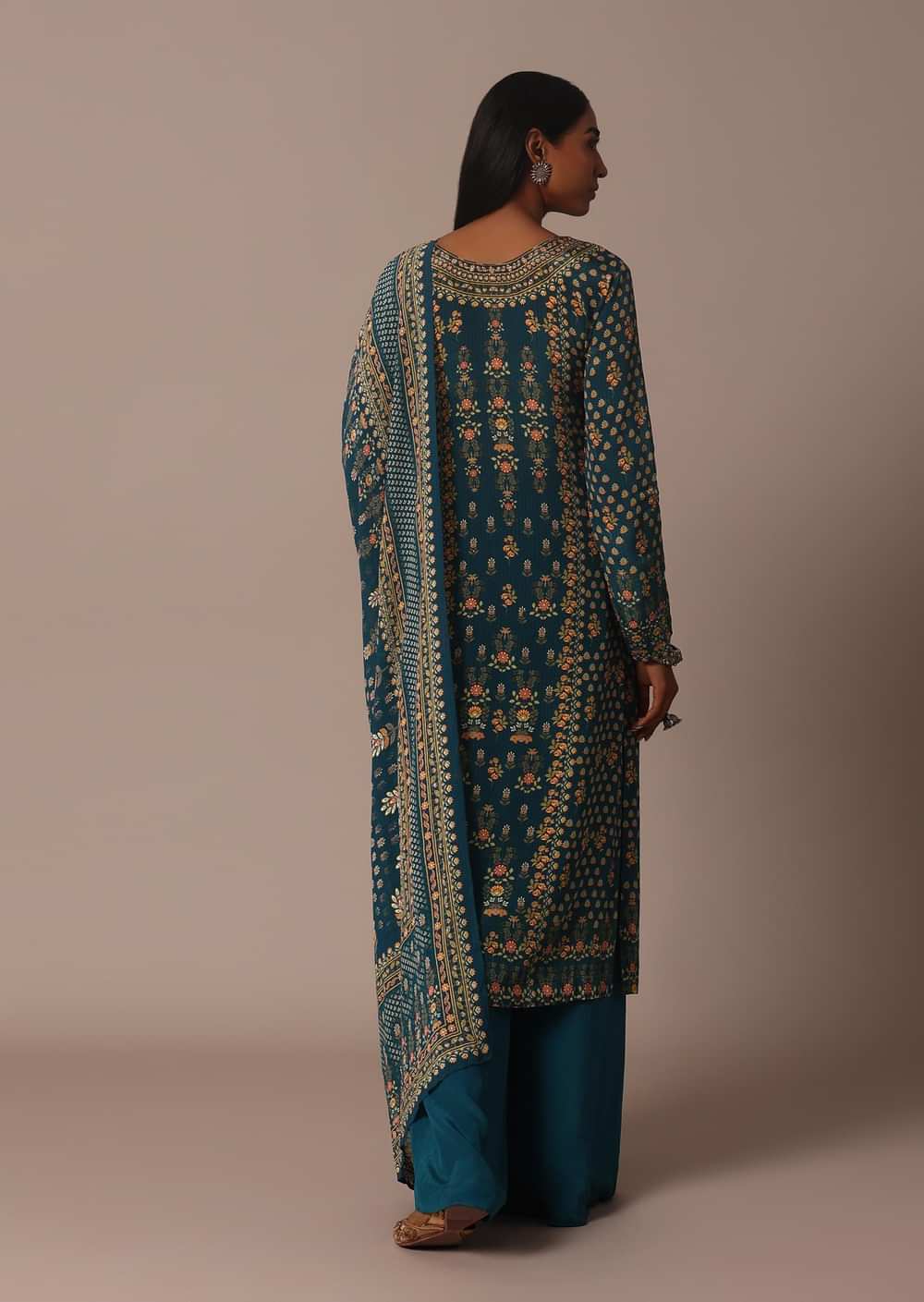 Blue Printed With Stone Detail Kurta Palazzo Set