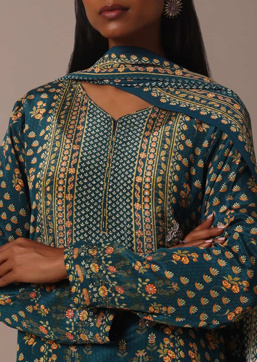 Blue Printed With Stone Detail Kurta Palazzo Set