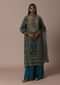 Blue Printed With Stone Detail Kurta Palazzo Set
