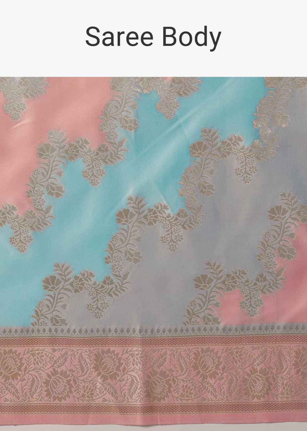 Blue Rangkat Brocade Silk Saree With Unstitched Blouse Fabric