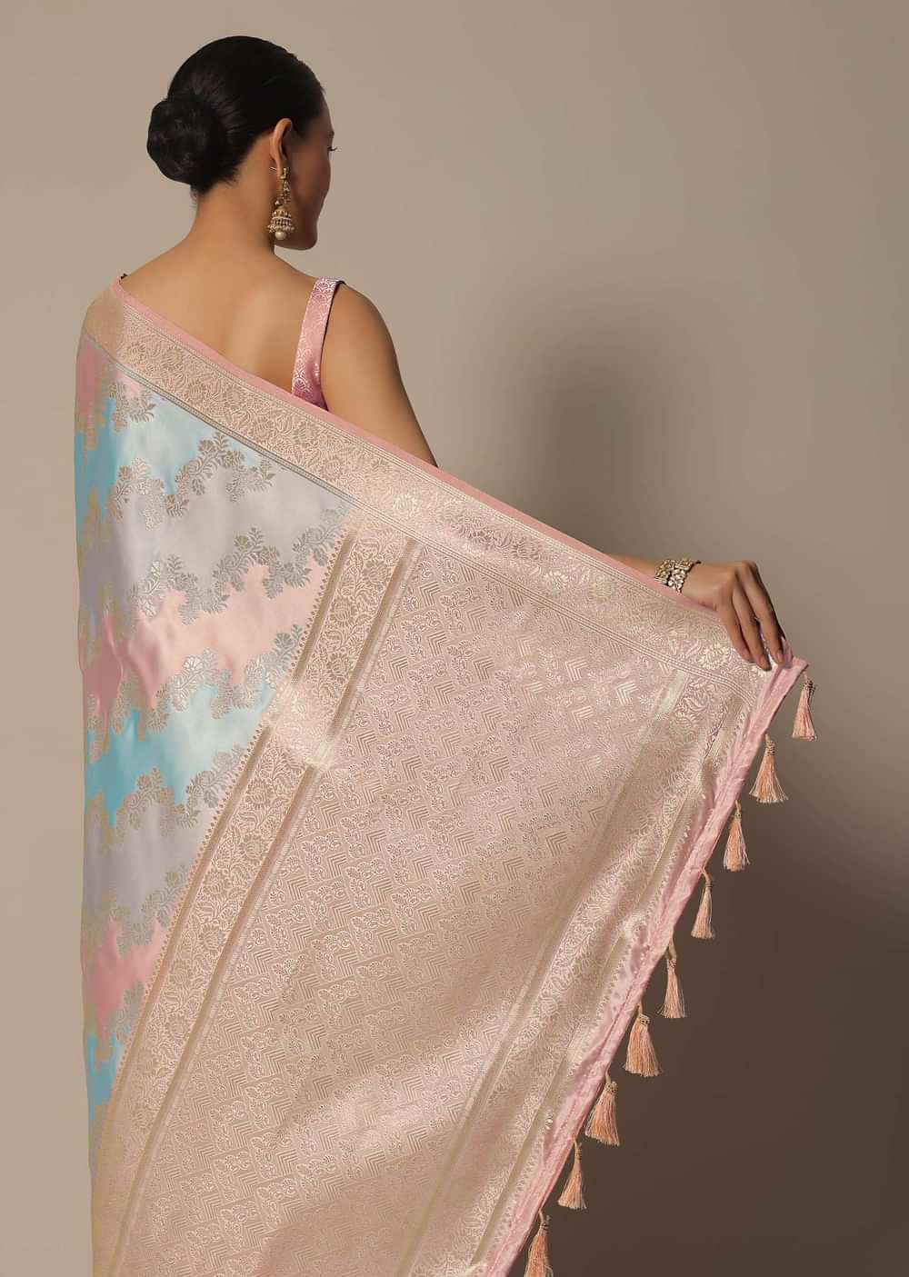 Blue Rangkat Brocade Silk Saree With Unstitched Blouse Fabric