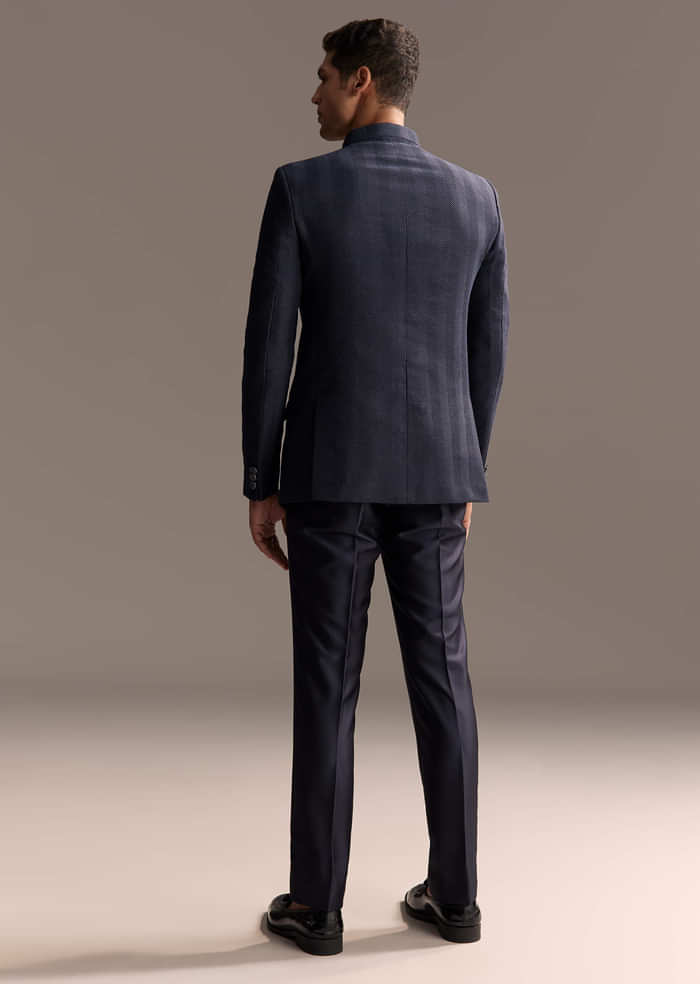 Blue Rayon Jodhpuri Suit For Men With Subtle Pattern
