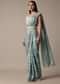 Blue Ready Pleated Muslin Saree With Embellished Blouse