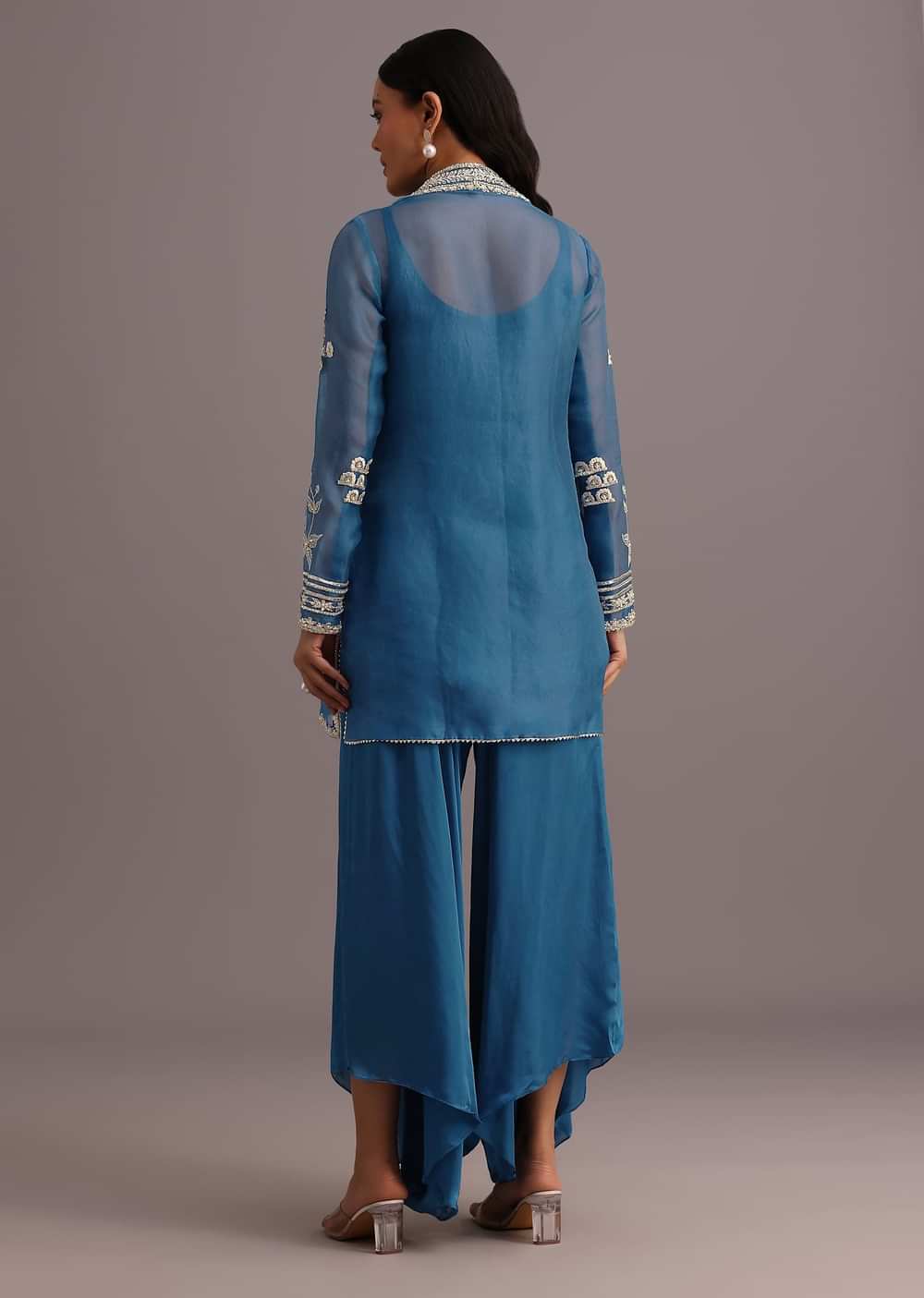 Blue Resham Work Kurti Palazzo Suit