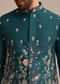 Blue Satin Resham Work Kurta Jacket Set