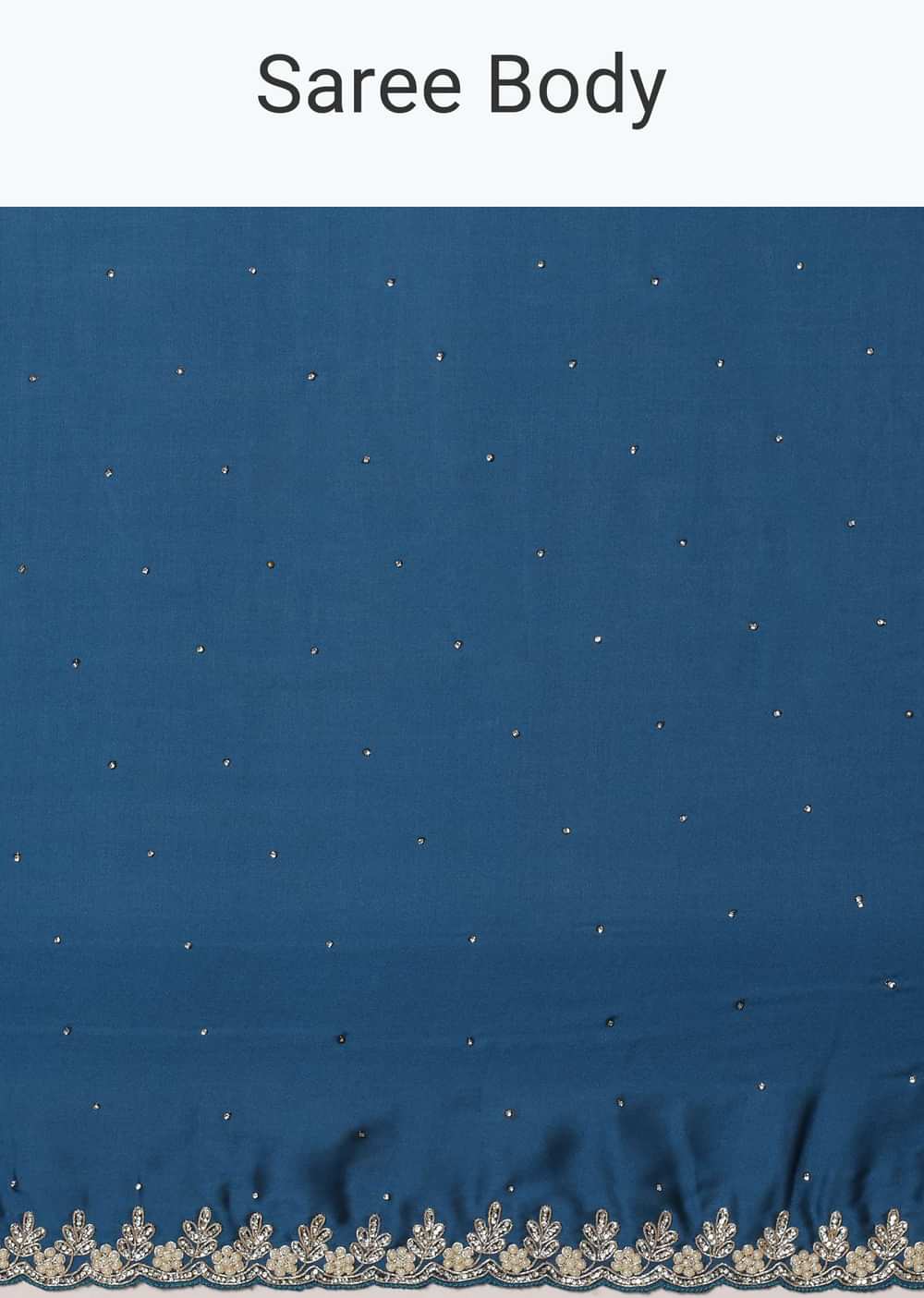 Blue Satin Saree With Stone Studded Border And Unstitched Blouse Piece