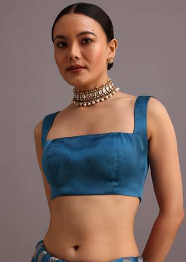 Blue Satin Silk Zari Woven Saree With Brocade Border