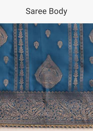 Blue Satin Silk Zari Woven Saree With Brocade Border