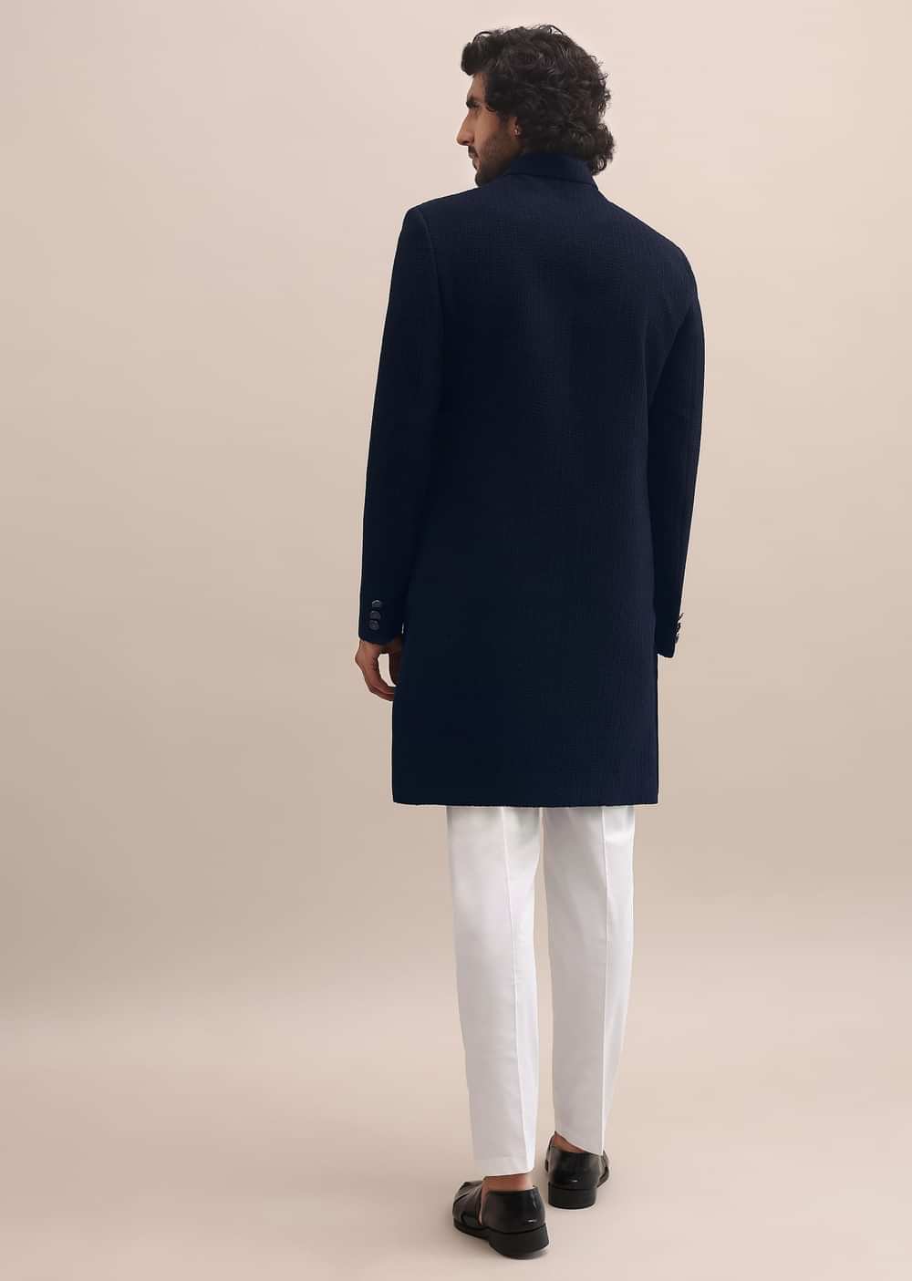 Blue Self Embroidered Sherwani For Men