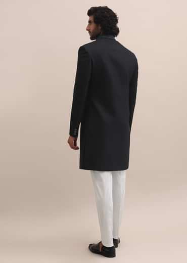Blue Sherwani With Intricate Embroidered Collar For Men