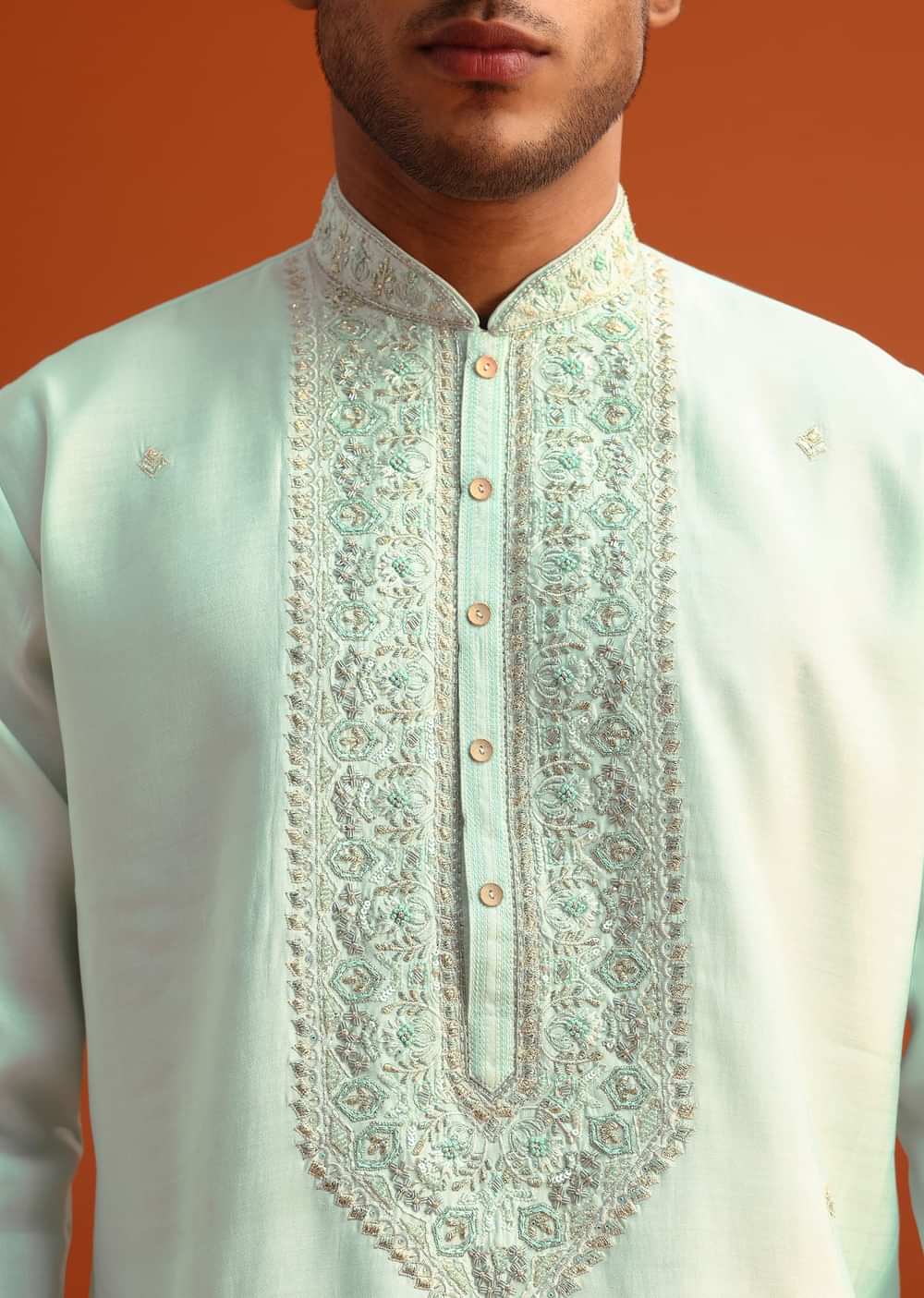 Blue Silk Hand Embroidered Kurta And Pant Set