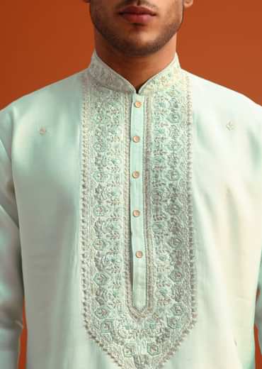 Blue Silk Hand Embroidered Kurta And Pant Set