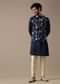 Blue Silk Kurta And Floral Bundi Set