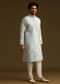 Blue Silk Mandarin Collar Kurta Set With Embroidered Yoke
