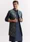 Blue Silk Printed Jacket Kurta Set With Floral Motifs
