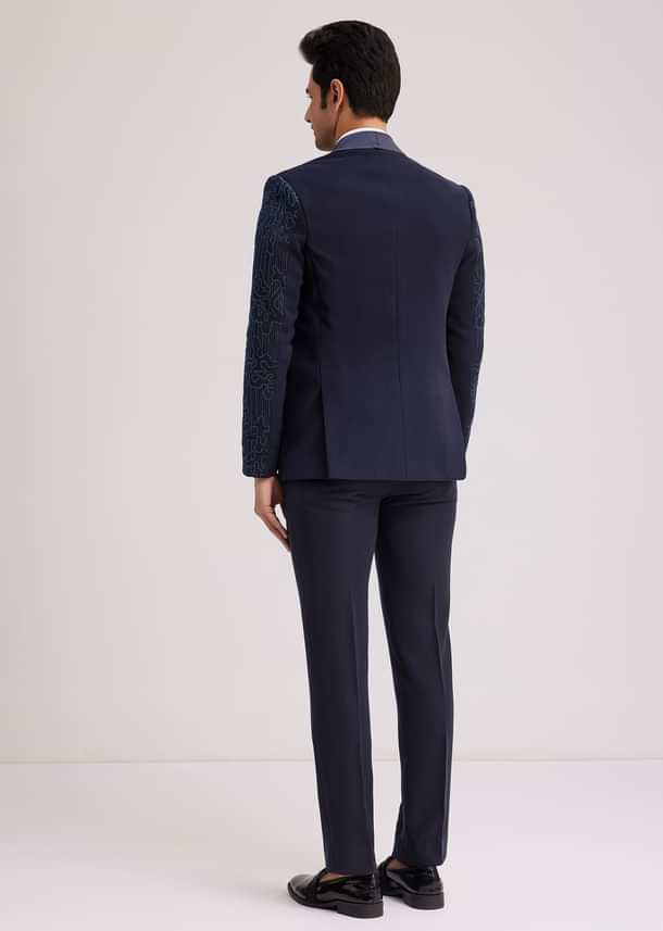 Blue Silk Tuxedo With Resham Work Blue Silk Tuxedo With Resham Work