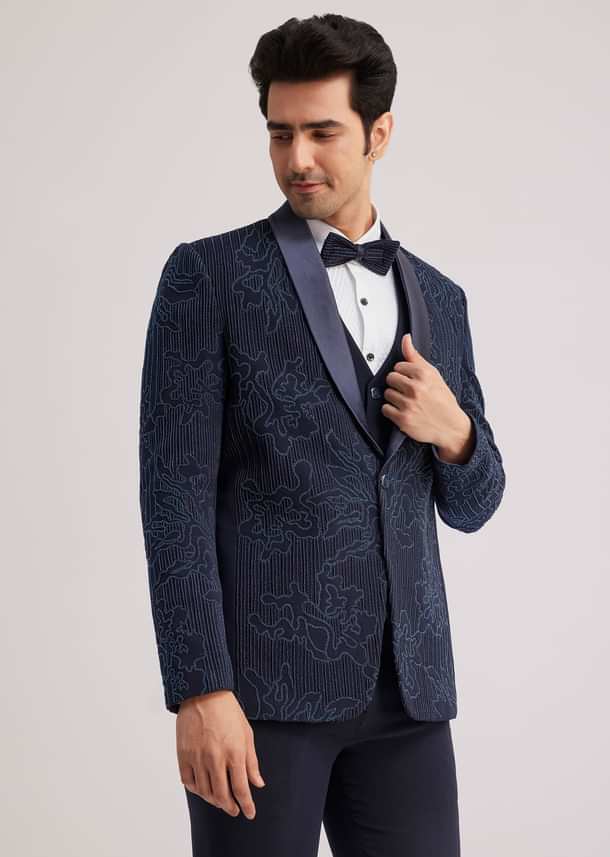 Blue Silk Tuxedo With Resham Work Blue Silk Tuxedo With Resham Work