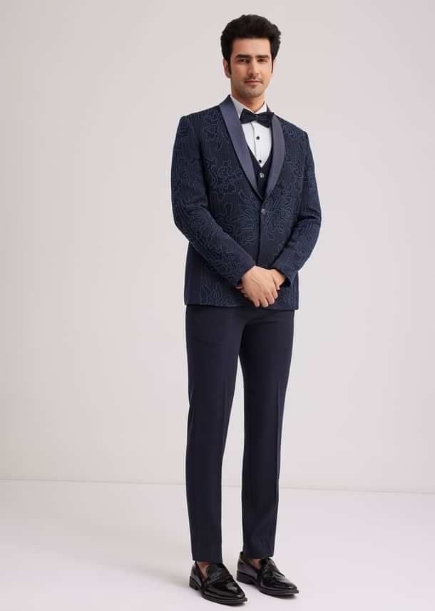 Blue Silk Tuxedo With Resham Work Blue Silk Tuxedo With Resham Work