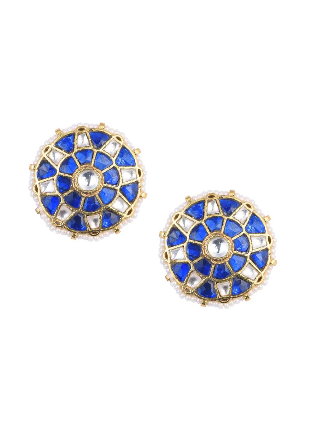 Blue Studs With Meenakari And Polki Stones