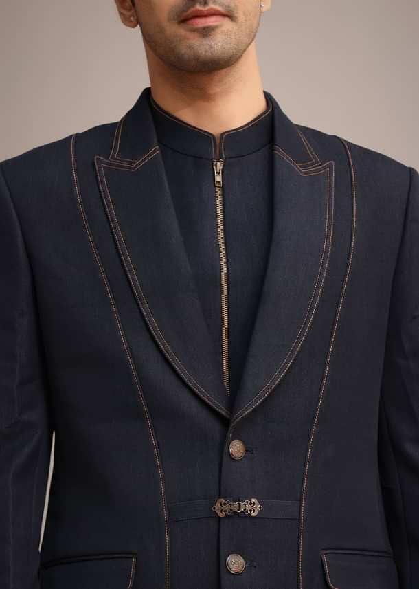 Blue Terry Rayon Tuxedo Set