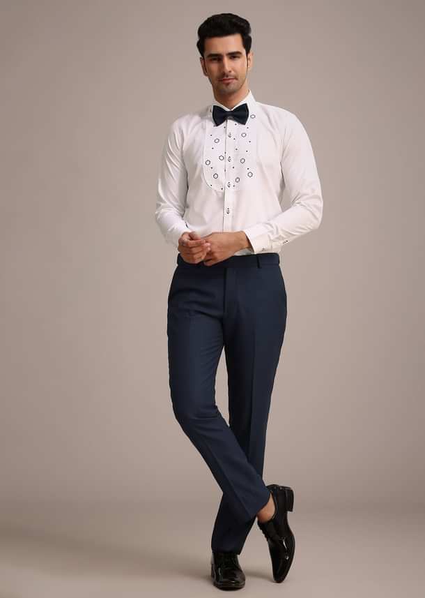 Blue Terry Rayon Tuxedo Set With Hand Work Blue Terry Rayon Tuxedo Set With Hand Work