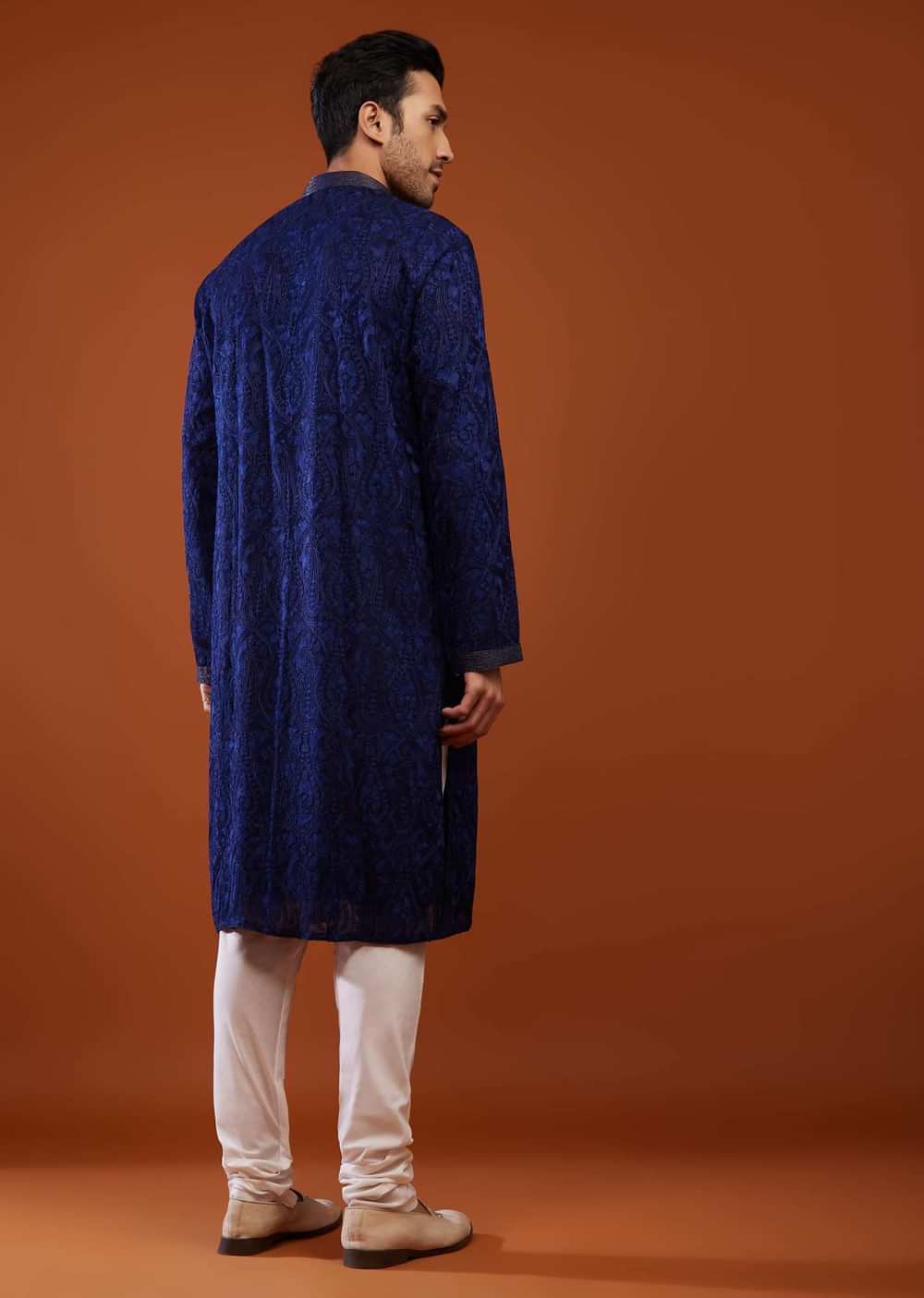 Royal Blue Thread Embroidered Georgette Kurta Set