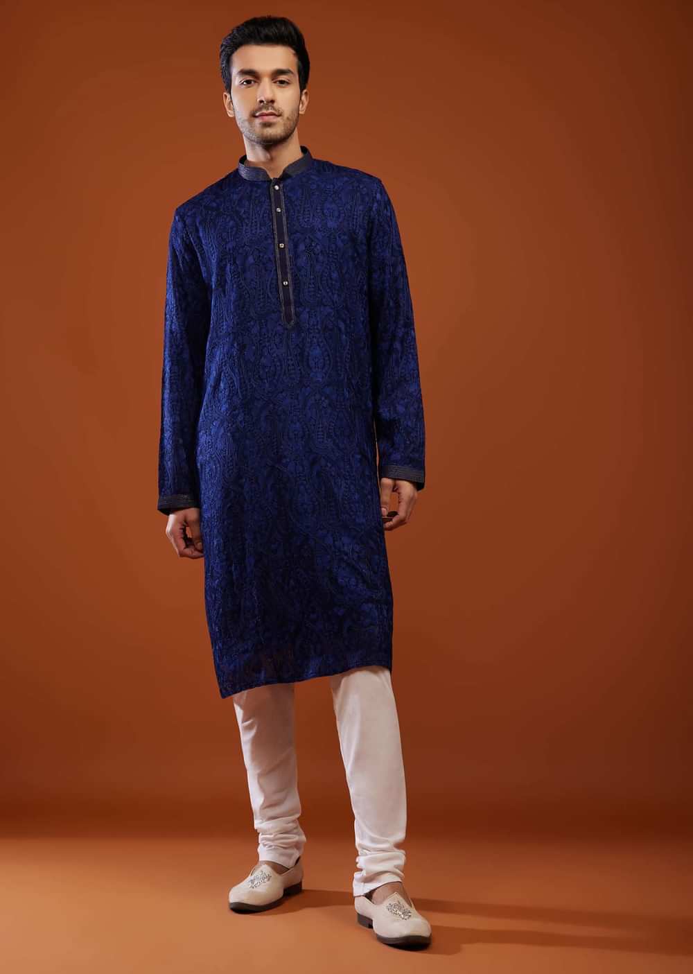 Royal Blue Thread Embroidered Georgette Kurta Set