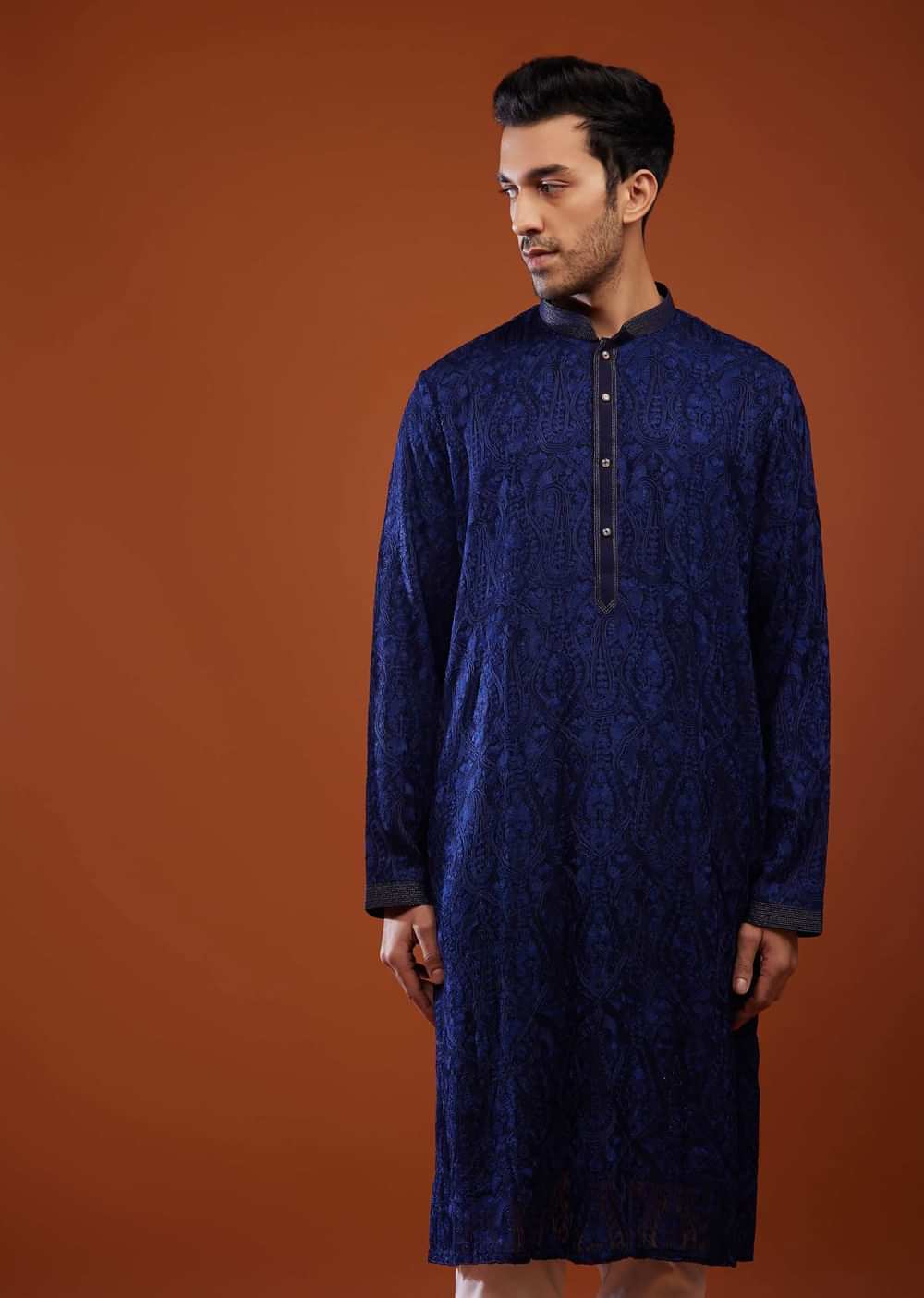 Royal Blue Thread Embroidered Georgette Kurta Set