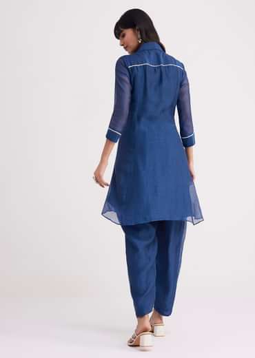 Blue Threadwork Kurta Pant Set